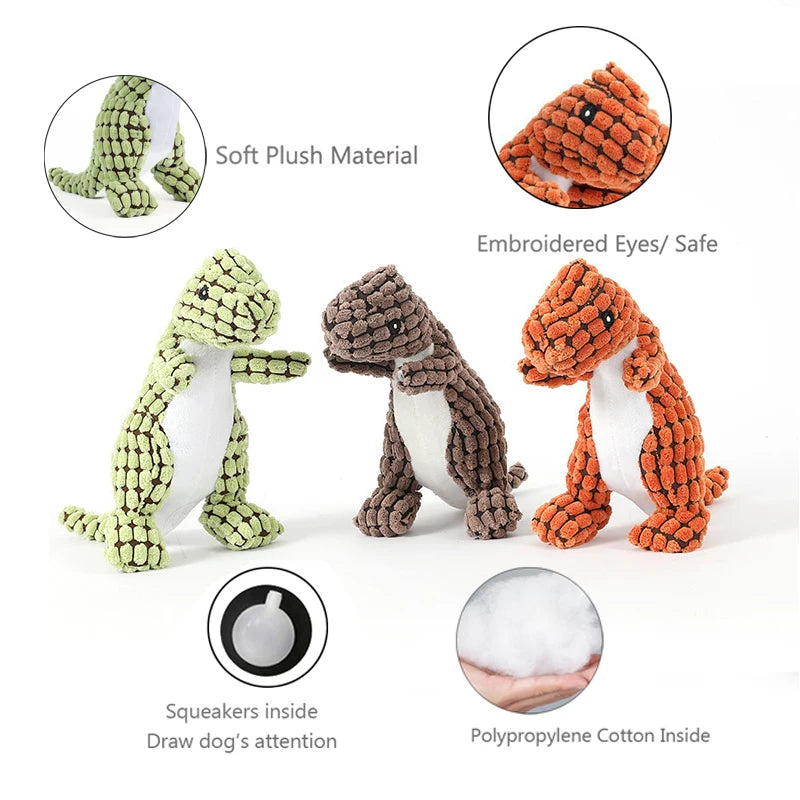 Dinosaur Plush Dog Squeaky Interactive Toys For Small Large Dogs Bite - Majpet