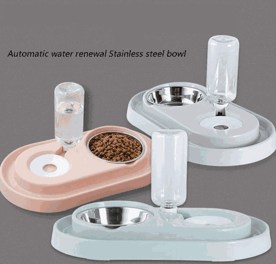 Stainless Steel Pet Bowls with Automatic Water Bottle - Majpet