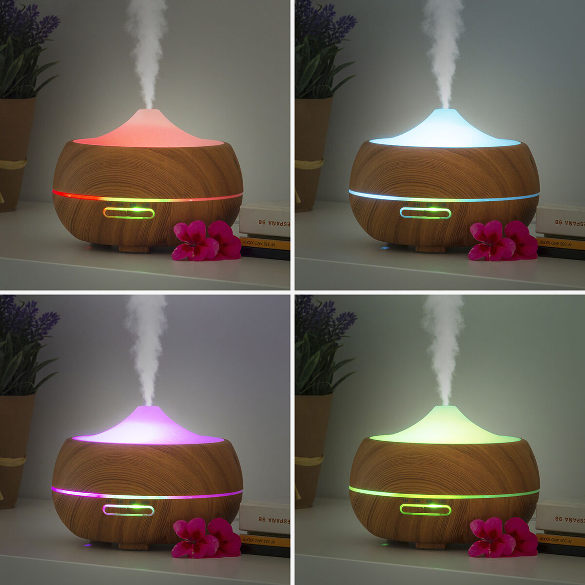 Aroma Diffuser Humidifier with Multicolour LED Wooden-Effect - Majpet