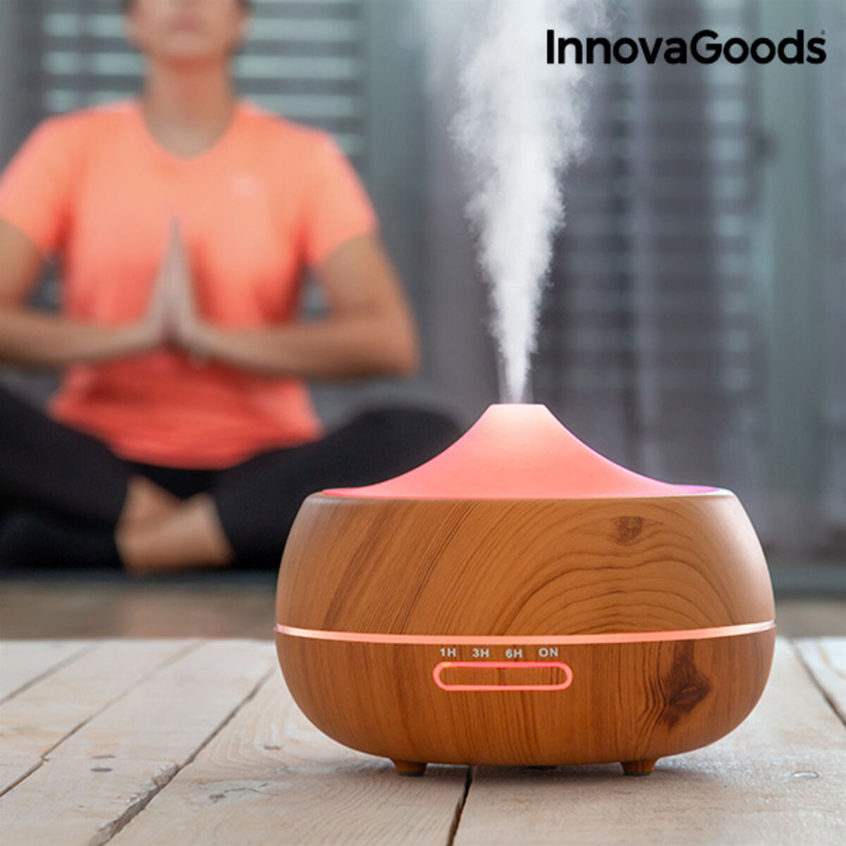 Aroma Diffuser Humidifier with Multicolour LED Wooden-Effect - Majpet