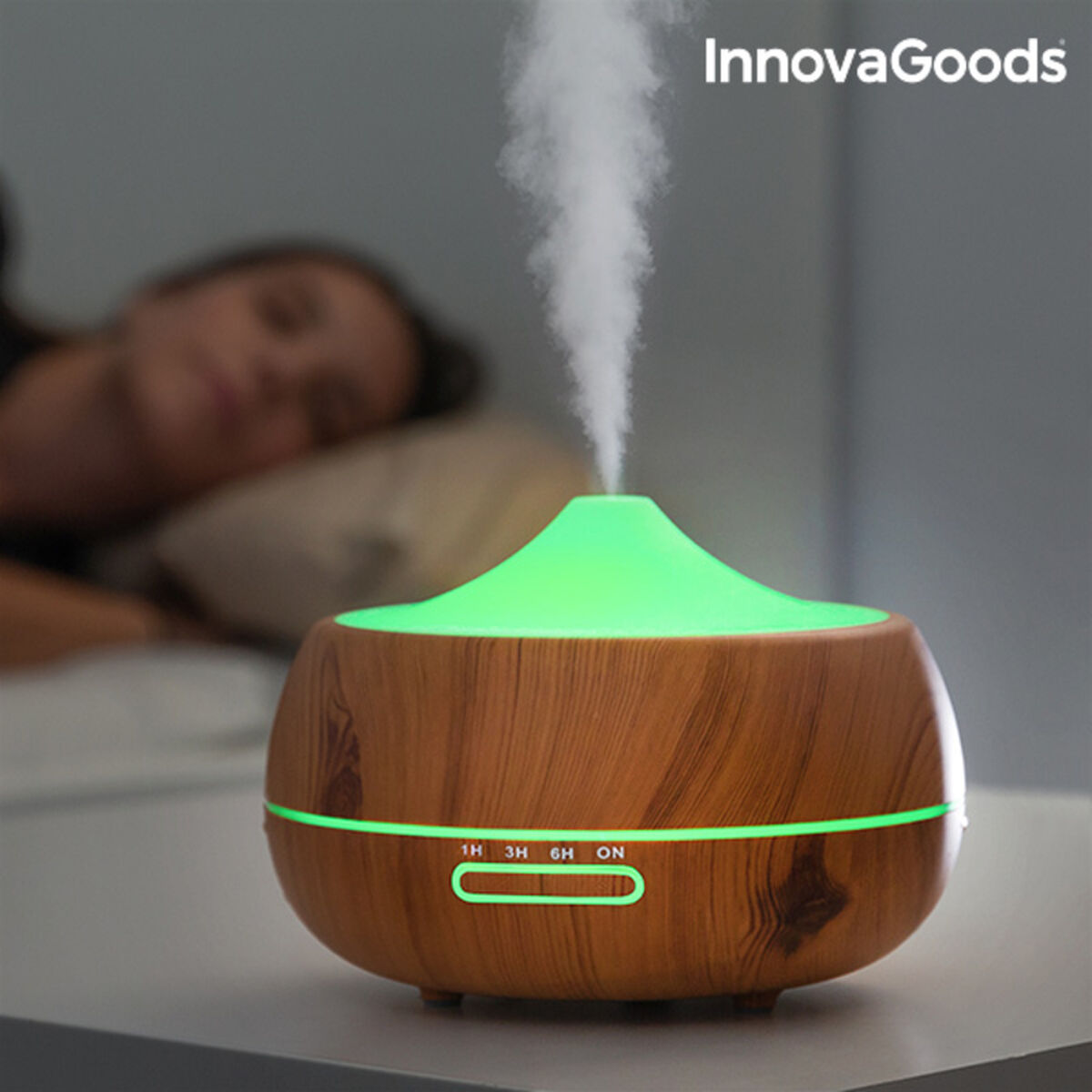 Aroma Diffuser Humidifier with Multicolour LED Wooden-Effect - Majpet