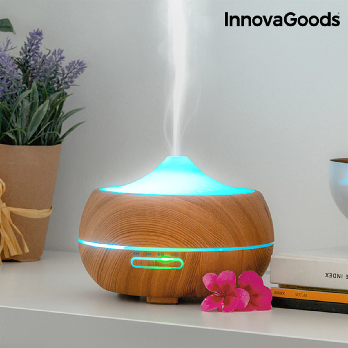 Aroma Diffuser Humidifier with Multicolour LED Wooden-Effect - Majpet