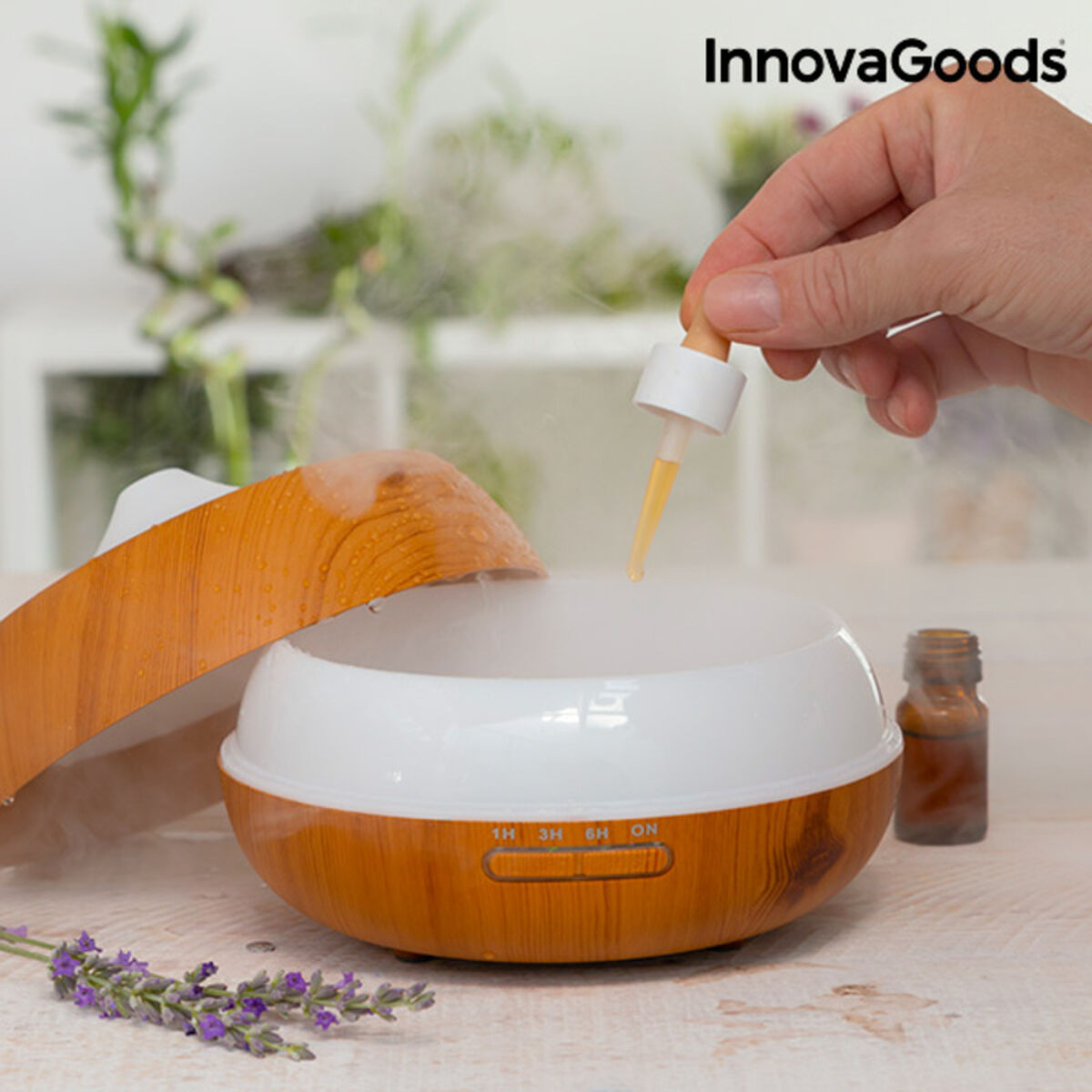 Aroma Diffuser Humidifier with Multicolour LED Wooden-Effect - Majpet