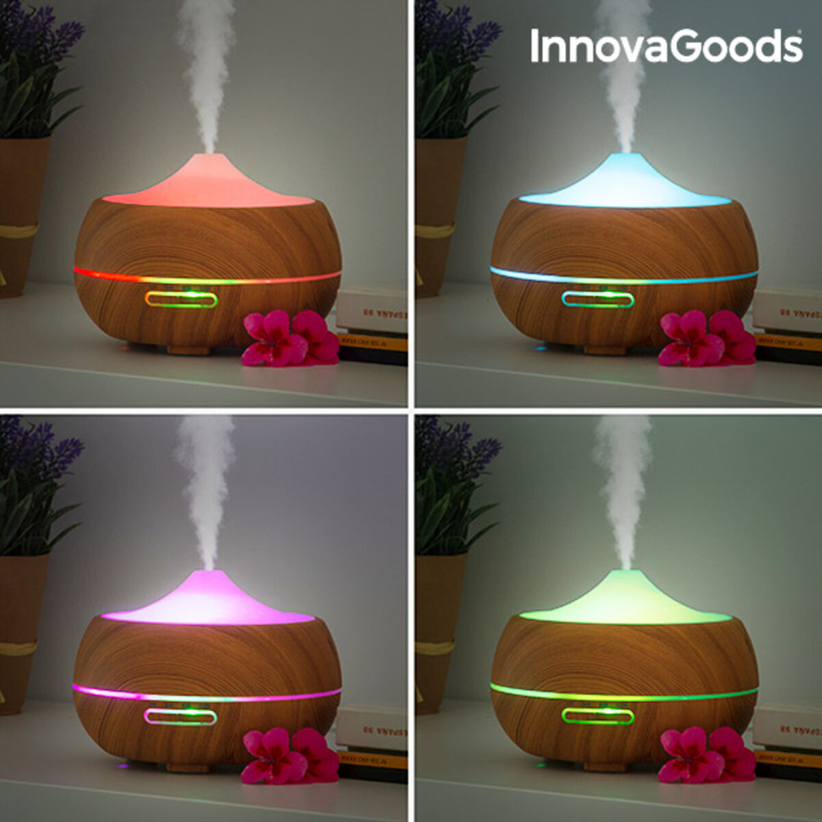 Aroma Diffuser Humidifier with Multicolour LED Wooden-Effect - Majpet